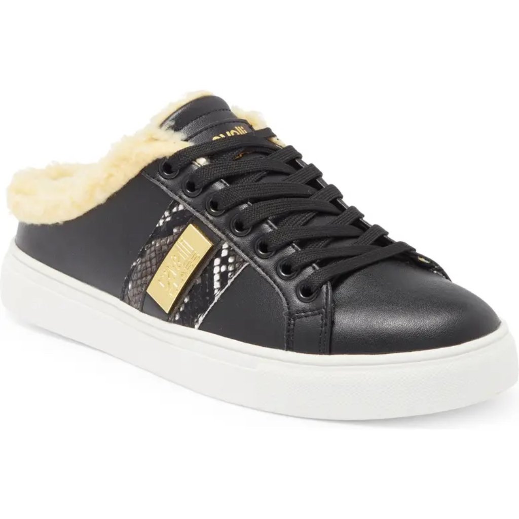 Cavalli Class Faux Shearling Lined Mule Sneaker In Black